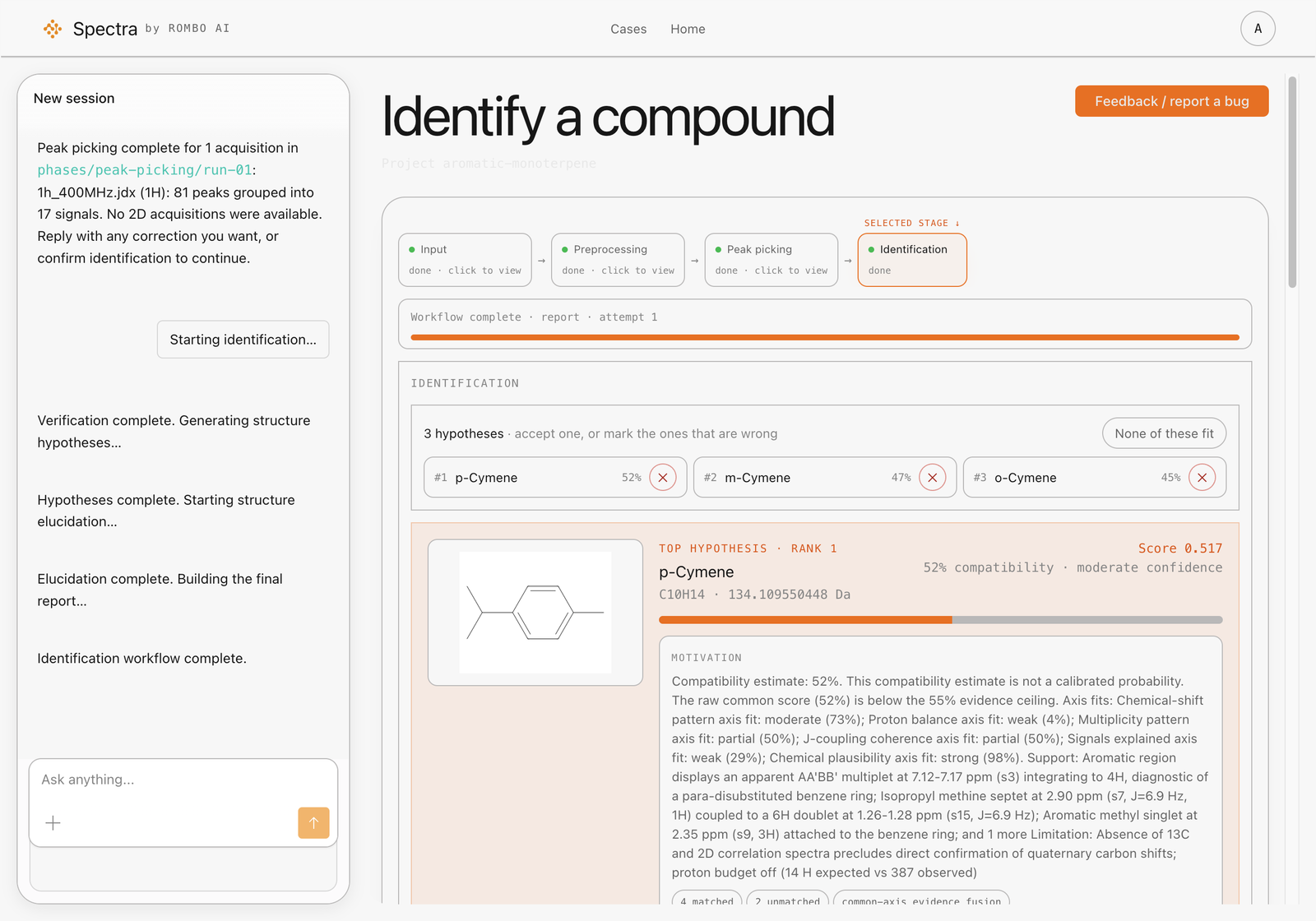 Spectra candidate shortlist comparing structural isomers