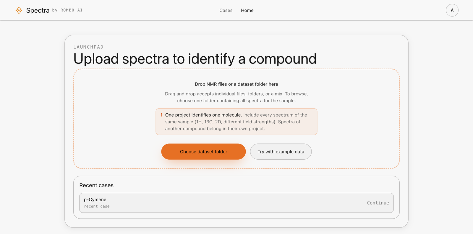 Spectra upload launchpad for dropping NMR files or dataset folders
